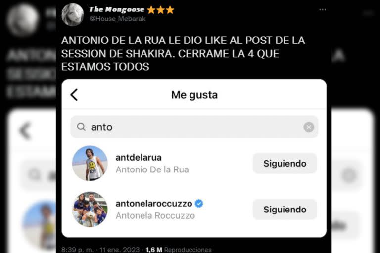 Antonio de la Rúa le dio like a la publicación de Shakira.