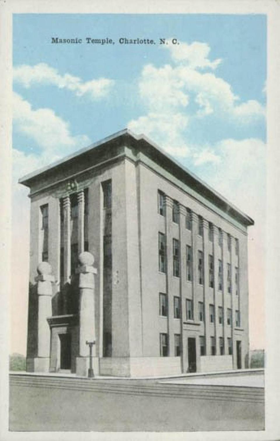 The Charlotte Masonic Temple was completed in 1914 and torn down in the 1980s to make way for a plaza in front of what is now the Wells Fargo Bank towers.