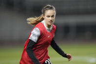 New Zealand's Katie Rood warms up prior to an international friendly soccer match against South Korea at Goyang stadium in Goyang, South Korea, Tuesday, Nov. 30, 2021. (AP Photo/Lee Jin-man)