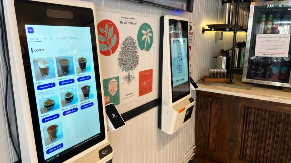 There are two places to digitally order coffee at BarBot coffee in Brooklyn