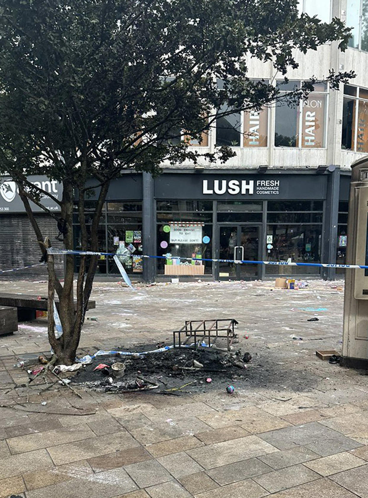 A branch of retailer Lush with broken windows