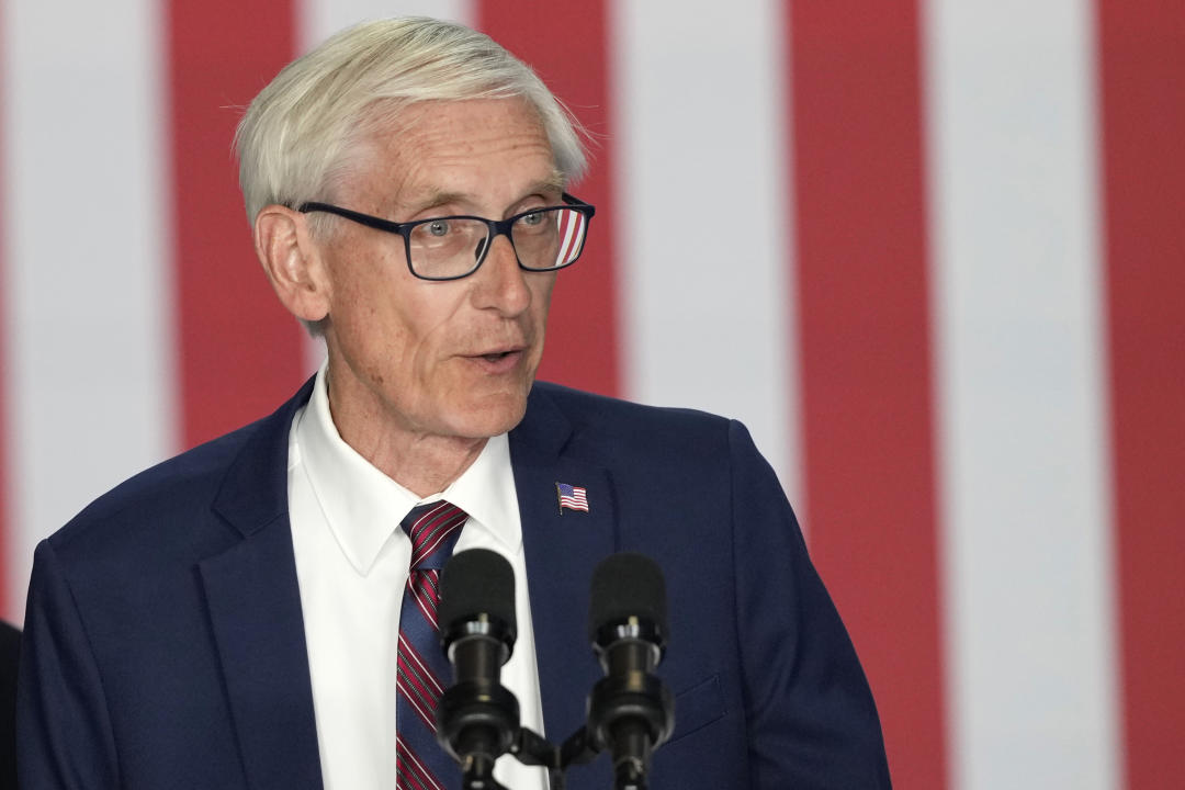 Wisconsin Gov. Tony Evers speaks before Biden at a campaign rally in Madison, Wis. (Morry Gash/AP)