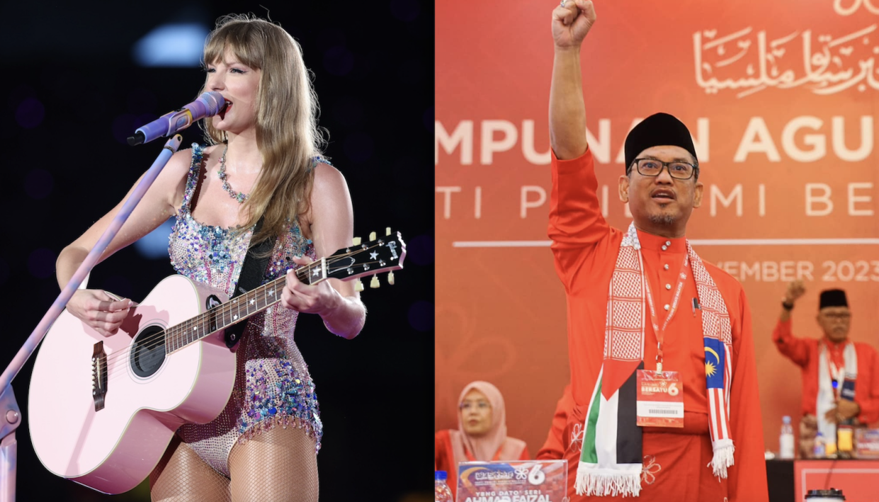 A composite image of Taylor Swift and Malaysian opposition deputy president, Faizal Azumu.
