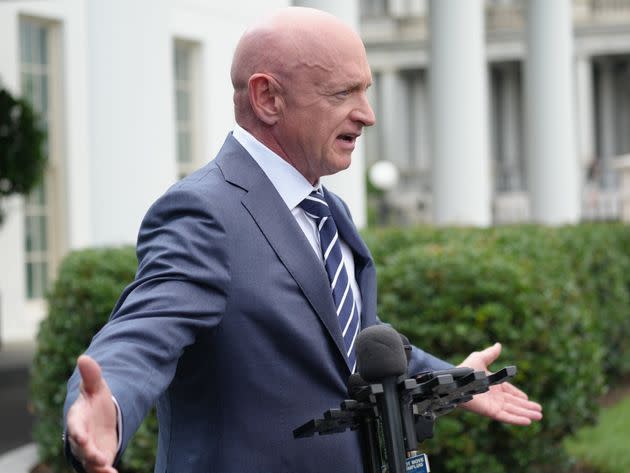 Sen. Mark Kelly (D-Ariz.) addresses reporters on June 6, 2024. 