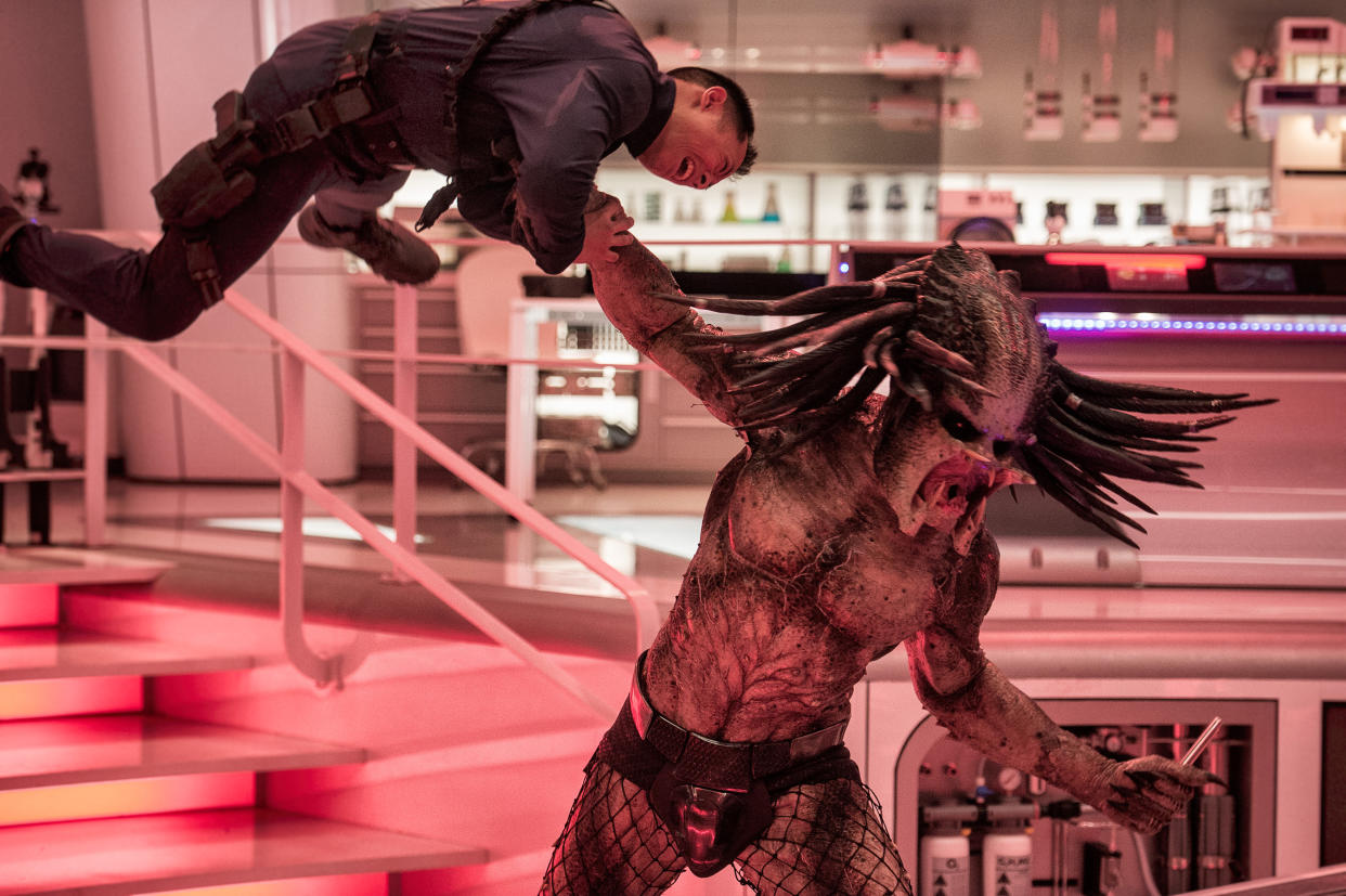 The trophy-collecting Predator escapes a government facility in Shane Black’s reboot of the franchise. (Photo: Kimberly French/Twentieth Century Fox Film Corporation)