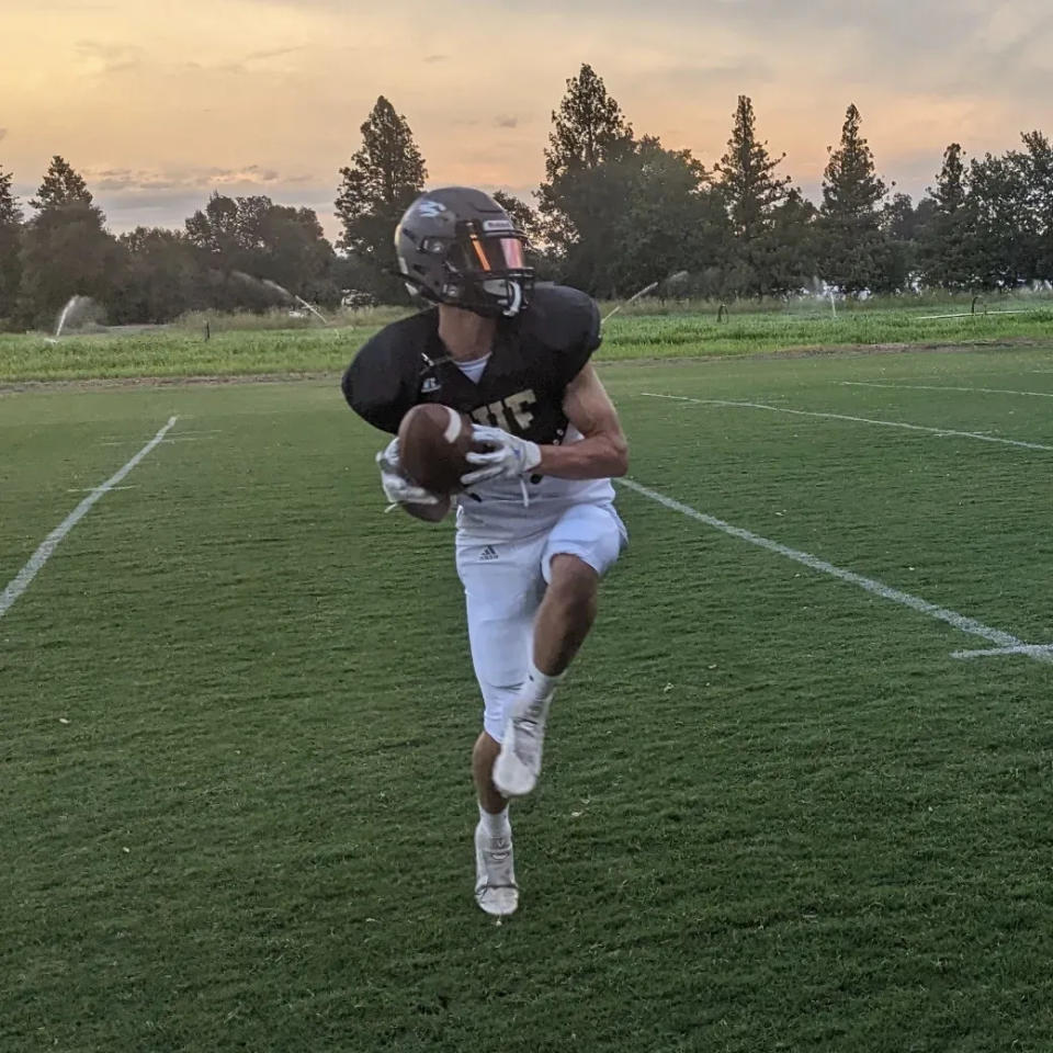 West Valley graduate Brayden Bishop makes a catch during practice at Shasta College for the 46th Lions All-Star game on Wednesday, June 14, 2023.