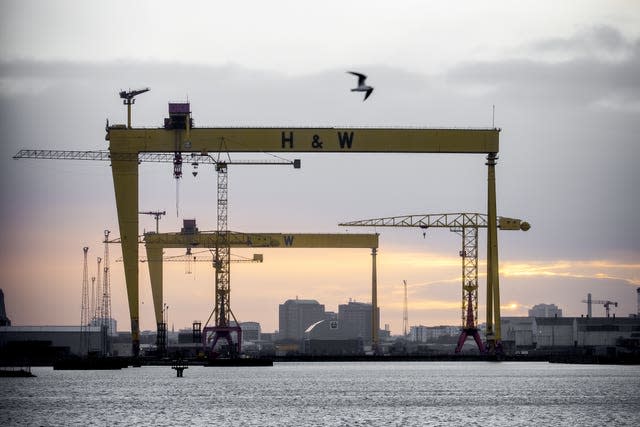 Huge cranes at a Harland and Wolff shipyard