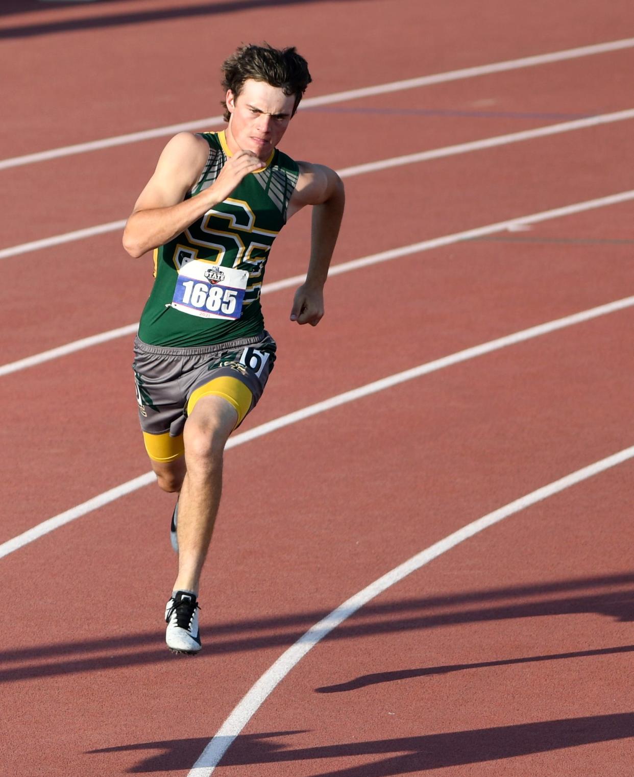 Springlake-Earth's Trace Goodman competes in the 400 meters during the Class 1A UIL Track and Field State Championships, Saturday, May 8, 2021, at Mike A. Myers Stadium in Austin.