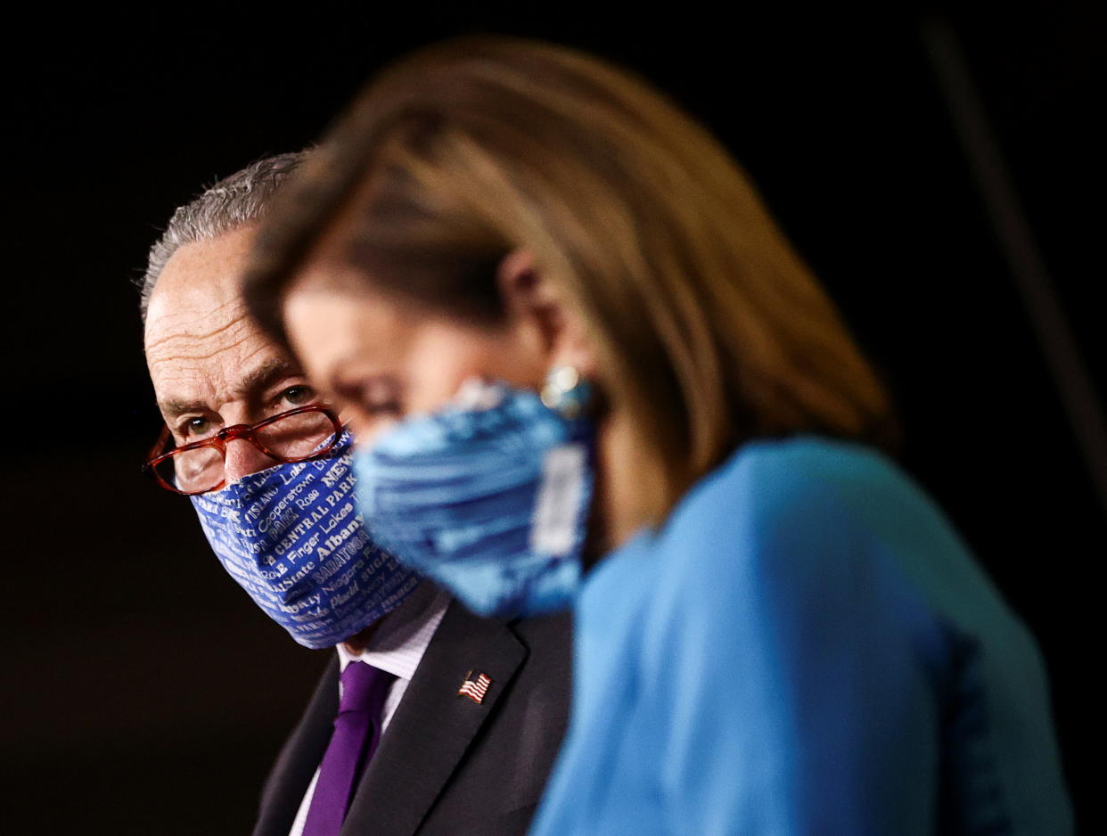 US Senate Democratic leader Chuck Schumer and Speaker of the House of Representatives Nancy Pelosi. Photo: Hannah McKay/Reuters