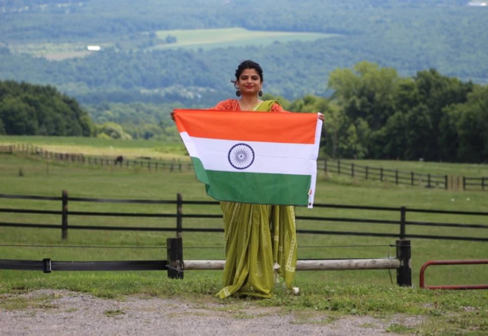 Traveling Saree with the Indian flag