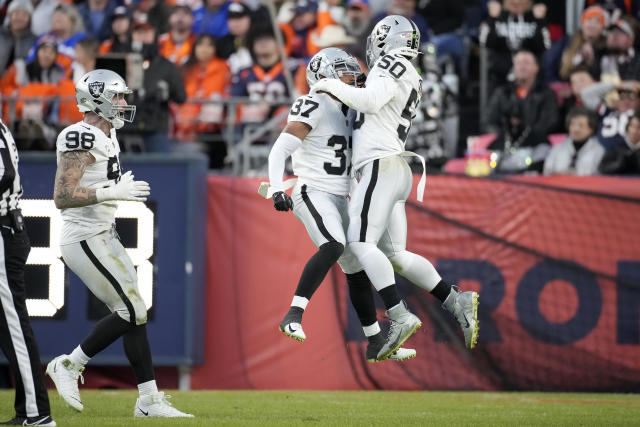 Las Vegas Raiders linebacker Divine Diablo (5) lines up against the Denver  Broncos during an NFL football game Sunday, Sept. 10, 2023, in Denver. (AP  Photo/Jack Dempsey Stock Photo - Alamy