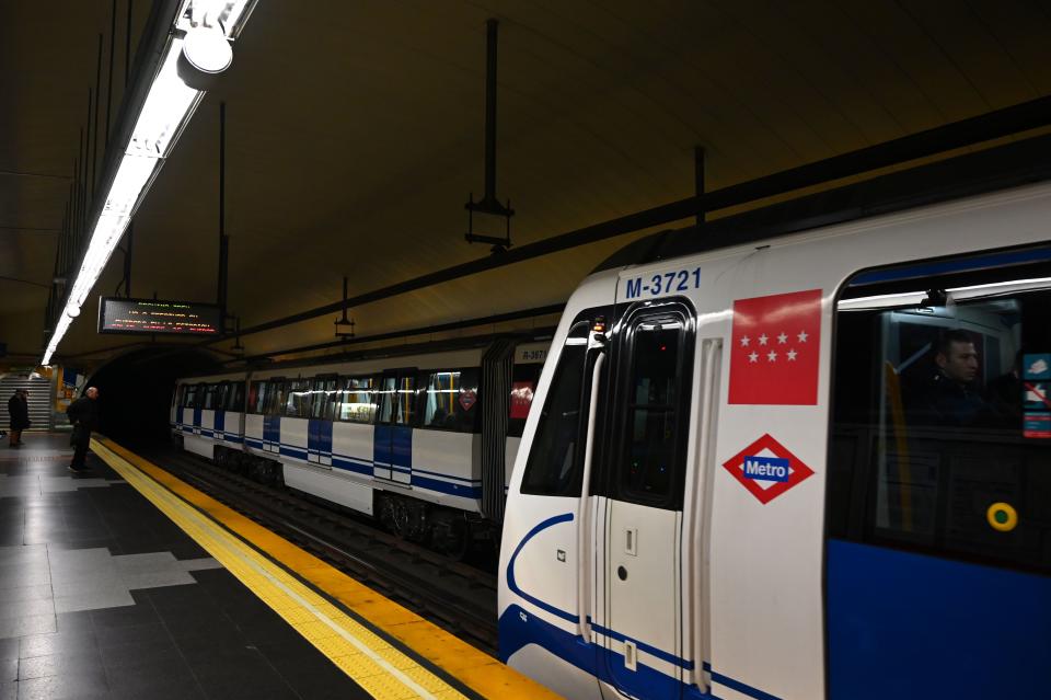 A subway train arrives at Sol metro station in Madrid, on January 12, 2020. 