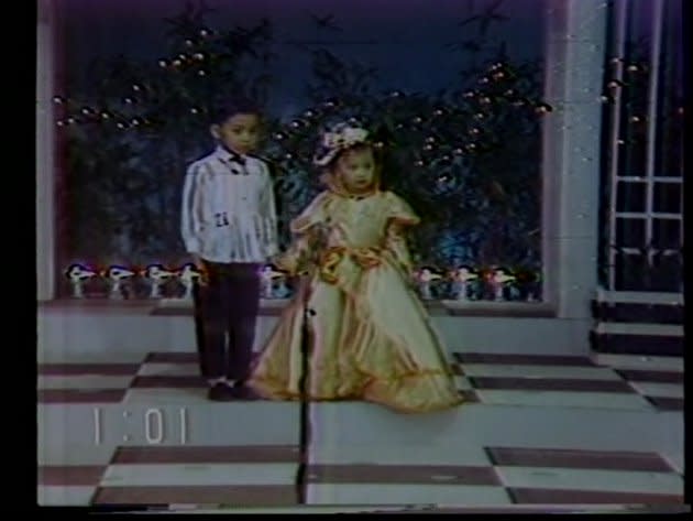 Aiza Seguerra introduces herself at the opening of the Little Miss Philippines' 1987 Grand finals. Look at that adorable dress! (Screen grab from Eat Bulaga video, used with permission)