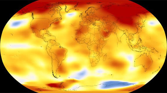 Earth’s average global temperature from 2013 to 2017, as compared to a baseline average from 1951 to 1980.