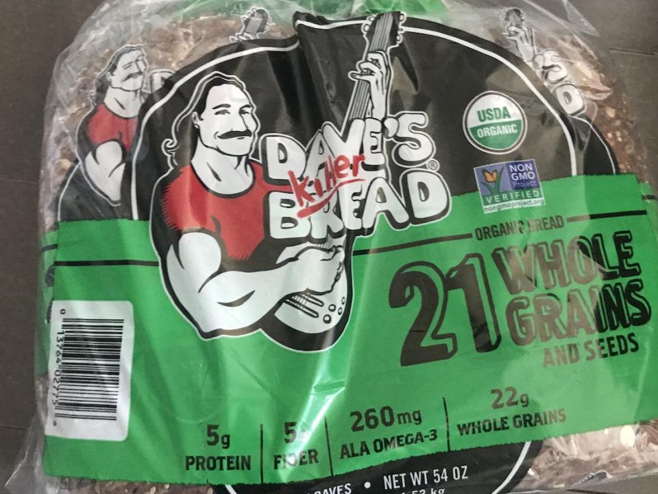 dave's killer bread in green and black clear bag