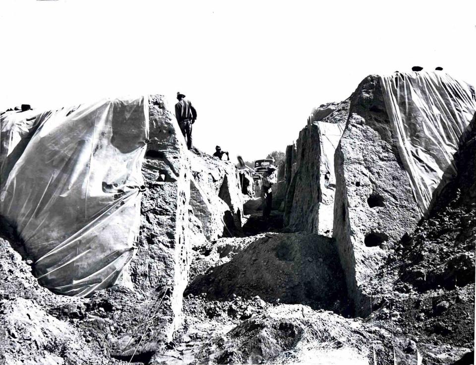 Historic ruins are uncovered near the Gila River in this undated image.