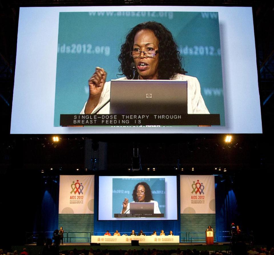 Chewe Luo, senior adviser HIV/AIDS, UNICEF, speaks during the XIX International AIDS Conference, Wednesday, July 25, 2012, in Washington. Her speach was called "Turning the tide on children and adolescents." (AP Photo/Carolyn Kaster)