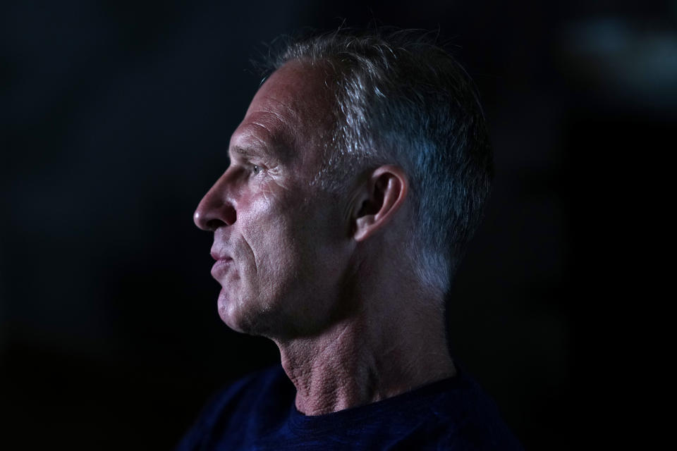 Former NHL goalkeeper Dominik Hasek answers during an interview with The Associated Press in Prague, Czech Republic, Wednesday, June 28, 2023. The NHL great has been a prominent and vocal critic of the International Olympic Committee's recommendation that Russians and Belarusians could compete in international competitions after being approved as neutrals. (AP Photo/Petr David Josek)