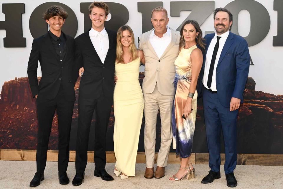 <p>Michael Buckner/Variety via Getty </p> Hayes Logan Costner (left), Cayden Wyatt Costner, Grace Avery Costner, Kevin Costner, Annie Costner and Joe Costner