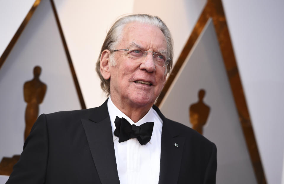 FILE - Donald Sutherland appears at the Oscars in Los Angeles on March 4, 2018. Sutherland, the towering Canadian actor whose career spanned "M.A.S.H." to "The Hunger Games," has died at 88. (Photo by Jordan Strauss/Invision/AP, File)