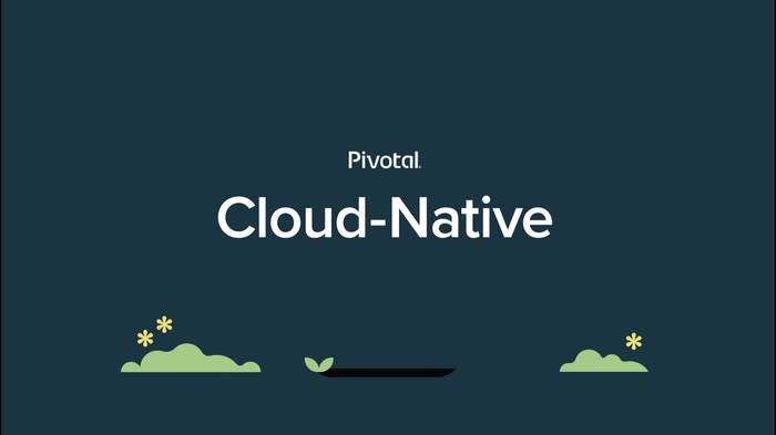 Two clouds and a green shoot under Pivotal's logo and text.