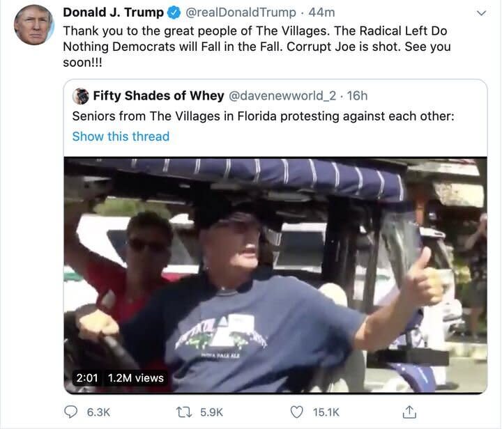 President Donald Trump shared a video from an anonymous Twitter user depicting one of his supporters shouting "white power." (Photo: HuffPost US)