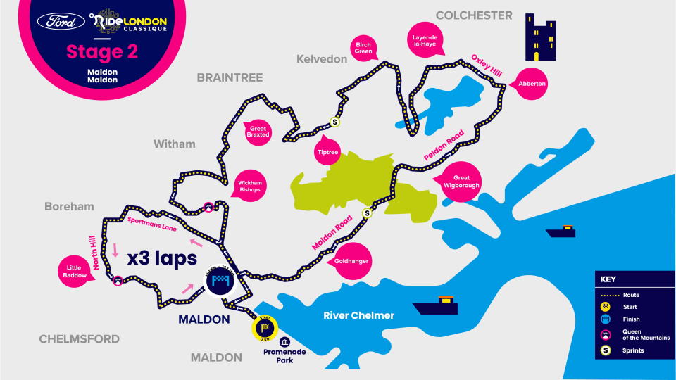 Stage map for 2023 RideLondon Classique