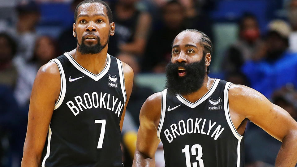 Kevin Durant and James Harden, pictured here in action for the Brooklyn Nets.