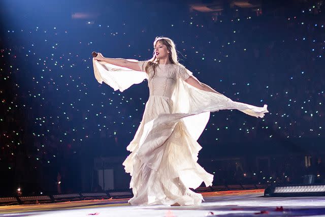 <p>Terence Rushin/TAS23/Getty Images for TAS Rights Management</p> Taylor Swift performing at the Eras Tour in Atlanta, Georgia on April 28, 2023