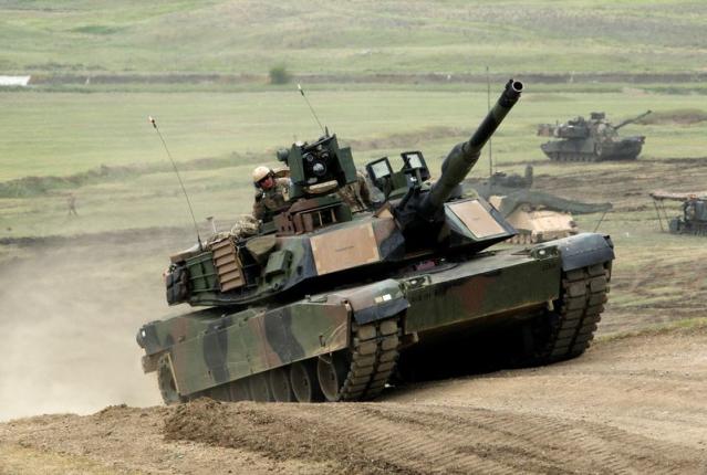 FILE PHOTO: U.S. M1A2 "Abrams" tank moves to firing positions during U.S. led joint military exercise "Noble Partner 2016" near Vaziani