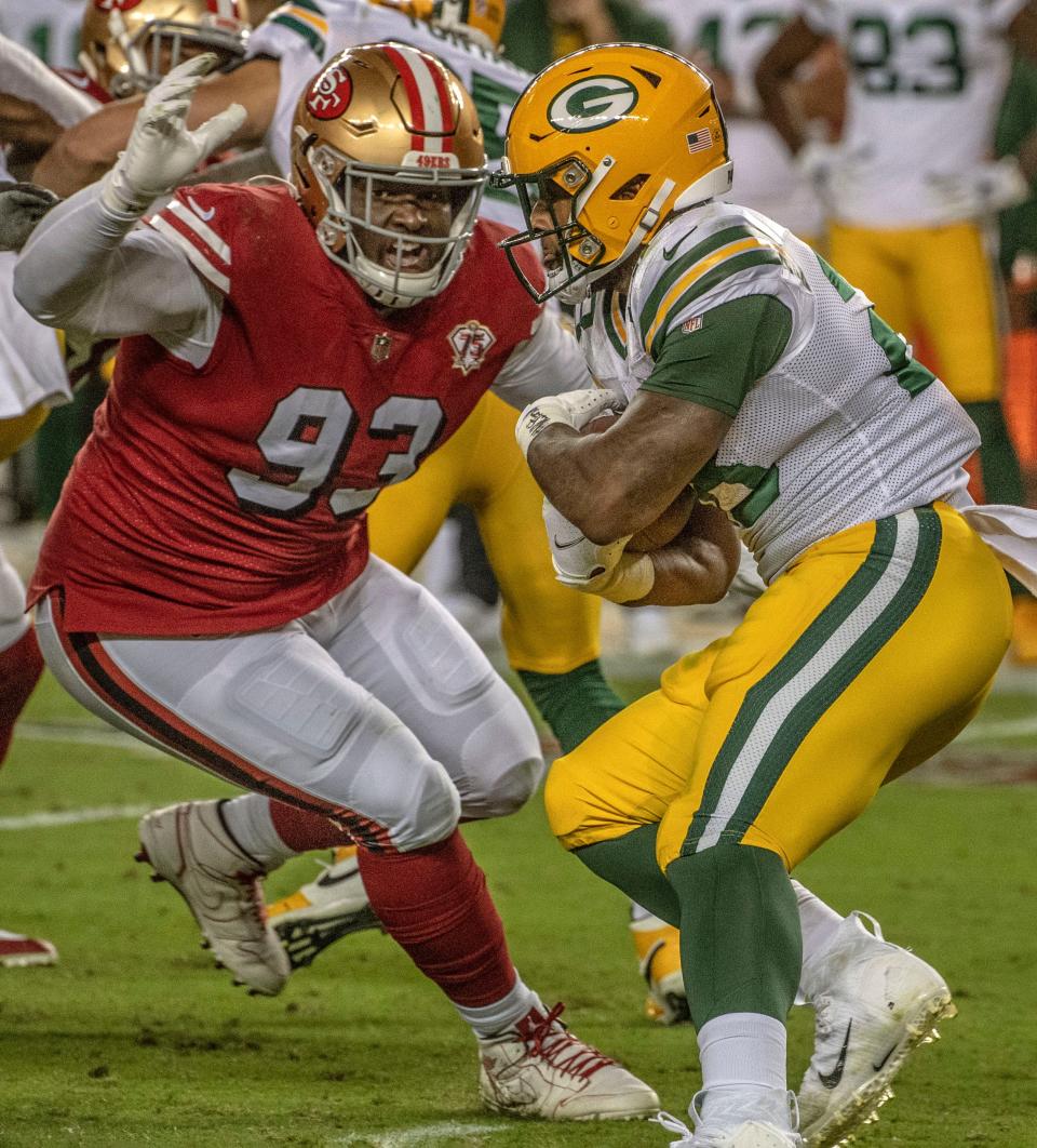 D.J. Jones, pictured here during his fifth NFL season in 2021, played his sophomore and junior seasons of high school football at Carolina High School in Greenville. But after his junior season in 2011, Mark Hodge took the Chapman job and so departed Jones. He finished his prep football career playing at Wren and then went on to star at Ole Miss. "What was the biggest thing that changed about Carolina's program (in 2012)? (Hodge) leaving. When he left, you saw I left, right? When he left, I left. I didn't care who they brought in, because I knew they weren't gonna be Hodge," Jones told The Greenville News.