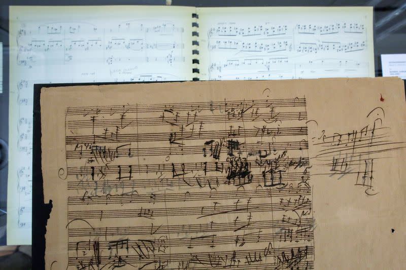 FILE PHOTO: A rare autograph manuscript by Beethoven is displayed at Bonhams auction house in New York