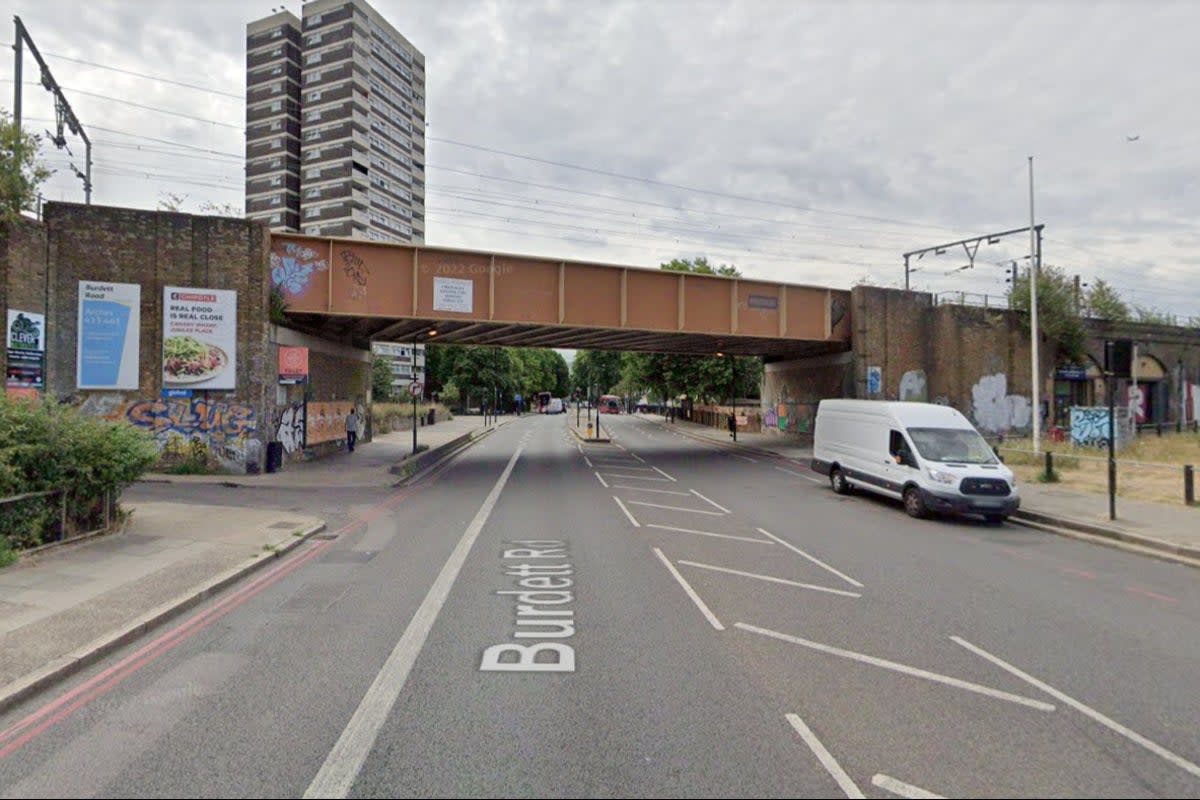 The incident happened on Burdett Road, Mile End (Google Maps)