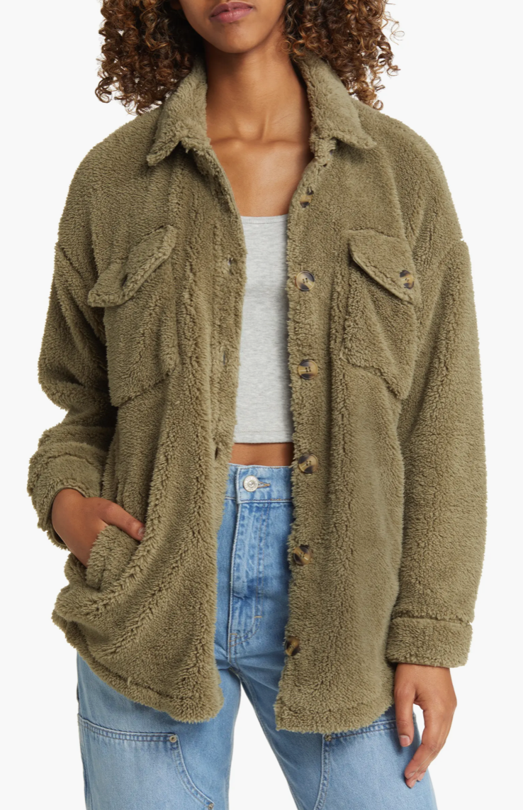 Simply unbutton your faux shearling shacket when you get a little toasty in the sun. 