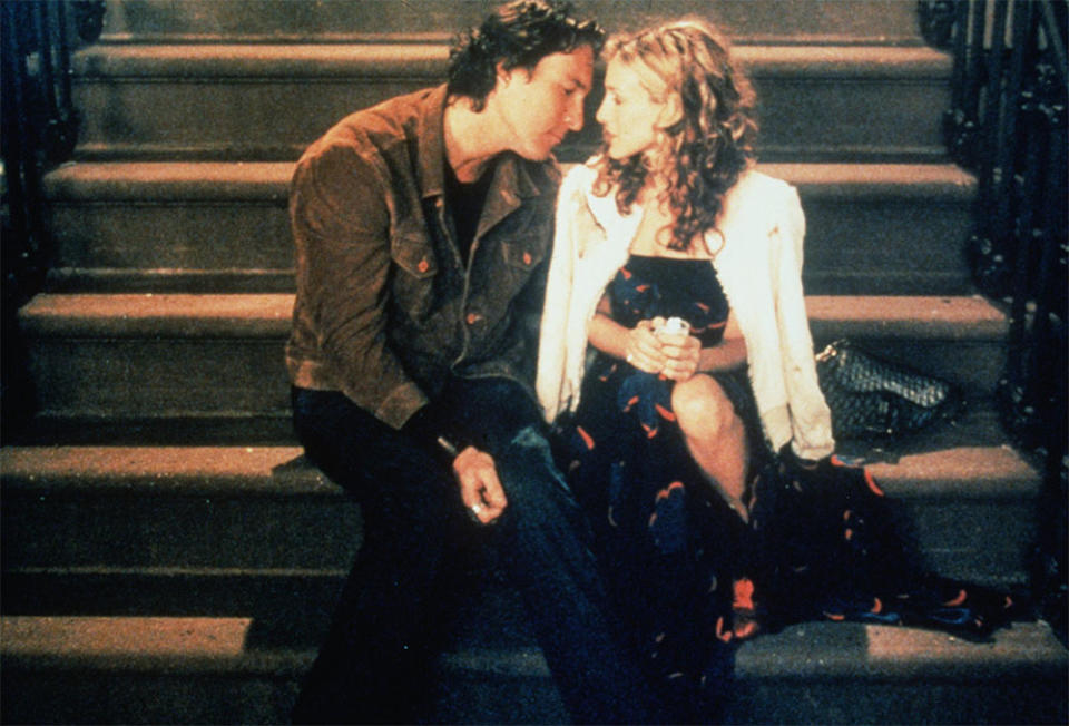 Sarah Jessica Parker (Carrie) and John Corbett (Aidan) act in a scene from the HBO television series "Sex and the City" third season, episode "No Ifs Ands Or Butts".