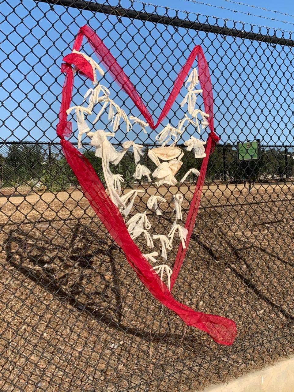 A heart made of fabric as part of "Say Their Names: Silver Lake Memorial."