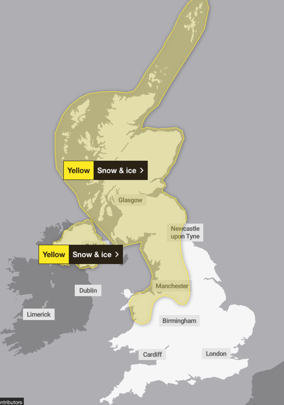 On Tuesday, snow will sweep inland to much of northern Wales, and England down to the Midlands (Met Office)