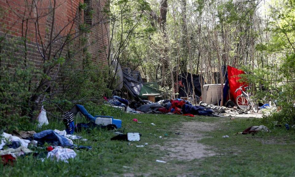 A homeless camp near Vickery Boulevard in the Historic Southside on April 1, 2021.