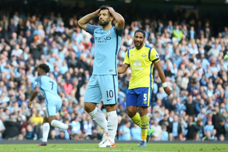 Manchester City's six-game winless streak has some hard luck tales including two missed penalties against Everton including one by Sergio Aguero (pictured)