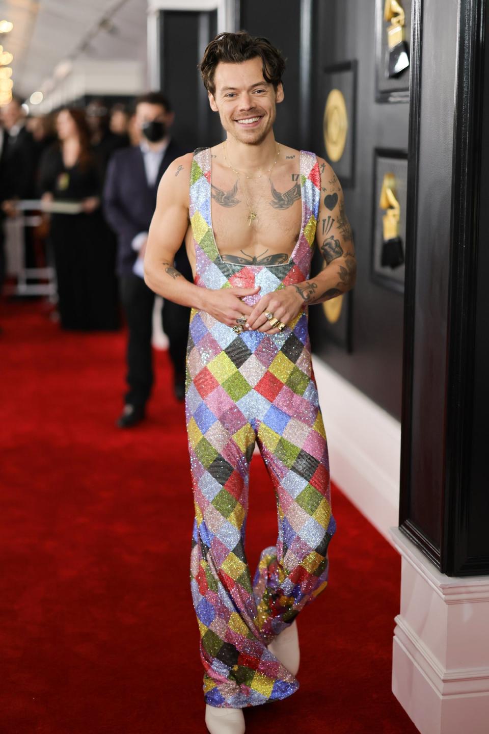 Harry Styles wears Swarovski-encrusted jumpsuit designed by EgonLab (Getty Images for The Recording A)