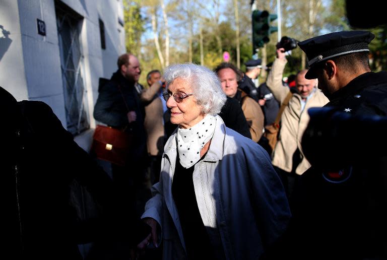 Auschwitz survivor Eva Pusztai-Fahidi arrives for the trial of former Nazi death camp officer Oskar Groening in Lueneburg, northern Germany, on April 21, 2015