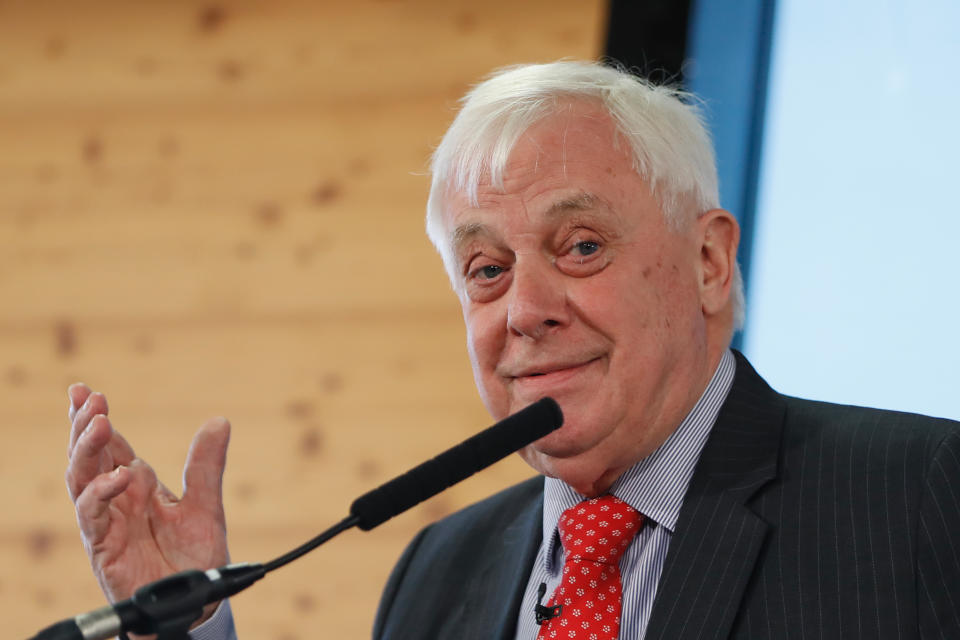 Chris Patten, the last Governor of Hong Kong speaks at an event organised by a campaign group supporting a second referendum on the Brexit vote in London on January 7, 2019. (Photo by Tolga AKMEN / AFP)        (Photo credit should read TOLGA AKMEN/AFP via Getty Images)