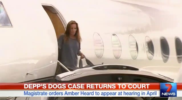Heard arrived by private jet earlier in the year while visiting Australia. Source: 7 News.
