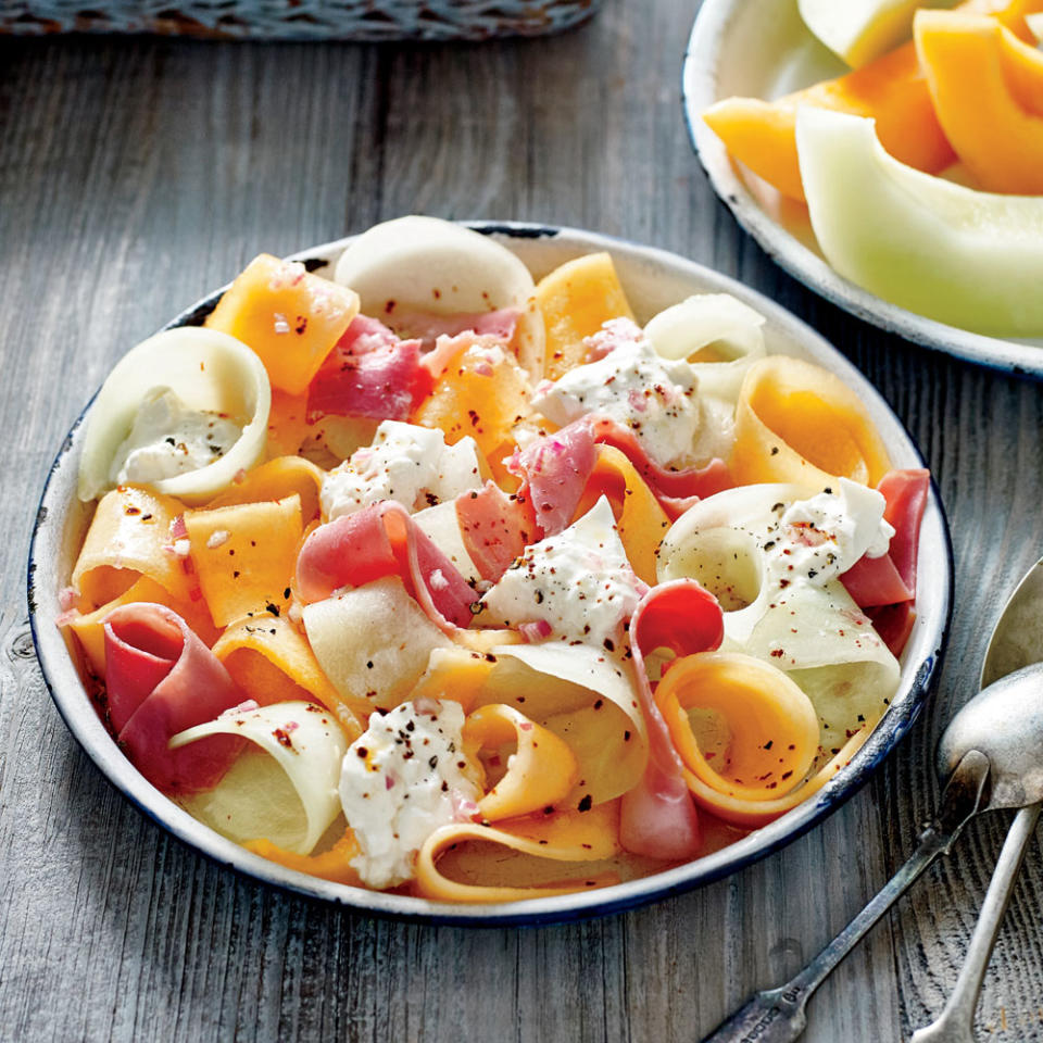 Summer Melon and Ham Salad with Burrata and Chile