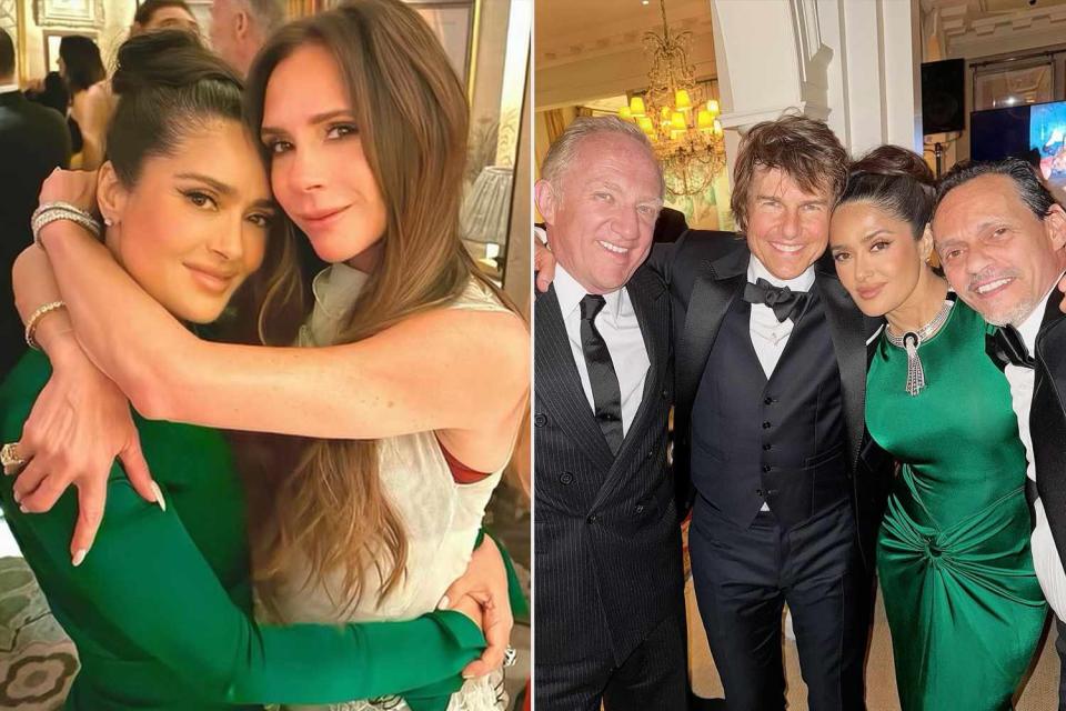 <p>Instagram/salmahayek</p> Salma Hayek, Victoria Beckham; François-Henri Pinault, Tom Cruise, Hayek and Marc Anthony at Beckham’s 50th birthday