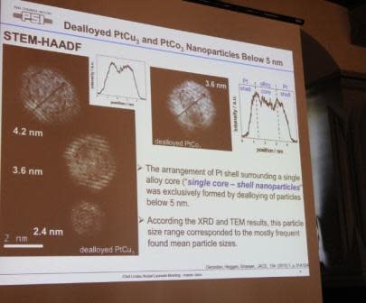 A slide from Mehtap ?zaslan's presentation. She is with the Paul Scherrer Institute in Germany. Photo by Kathleen Raven