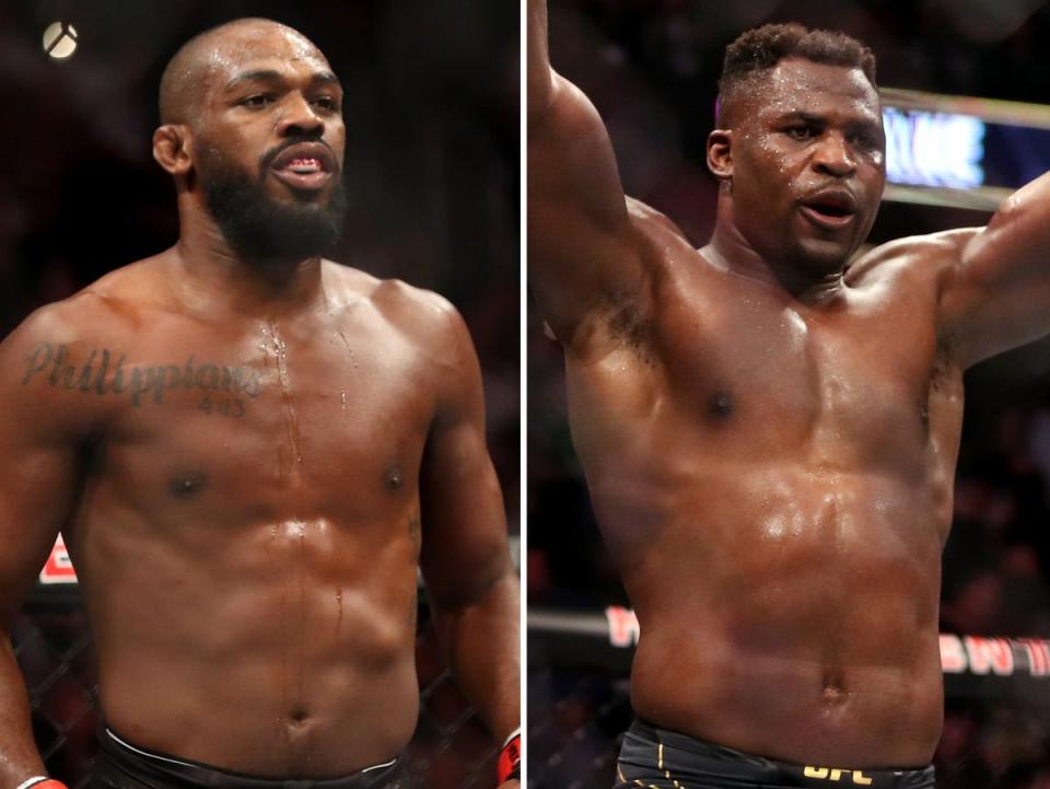 Jon Jones (left) could face heavyweight champion Francis Ngannou in 2023 (Getty Images)