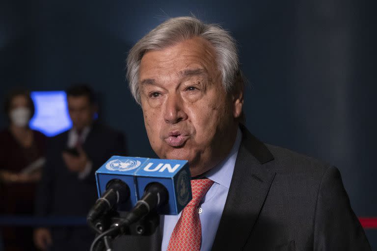 El Secretario General de las Naciones Unidas, Antonio Guterres, hace declaraciones antes de la conferencia de revisión del Tratado de No Proliferación Nuclear (TNP) de 2022 en la Asamblea General de las Naciones Unidas, el lunes 1 de agosto de 2022.