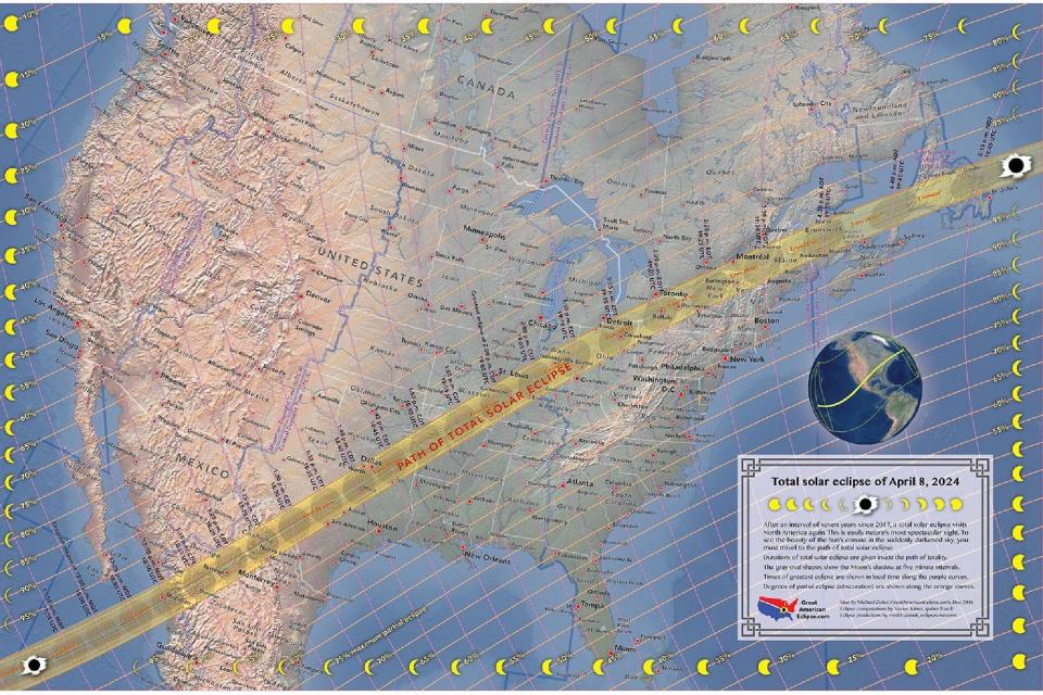 La trayectoria del eclipse total de sol en varios estados de EE.UU.