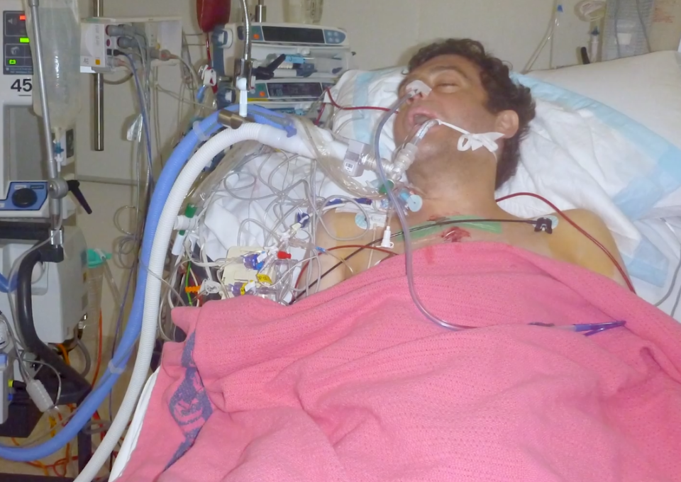 Melbourne man Sam Ira pictured after receiving his second set of new lungs. 